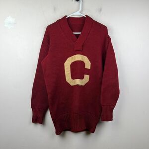 Vtg 40s 50s Wool Letterman Sweater Red Maroon Letter College Size L